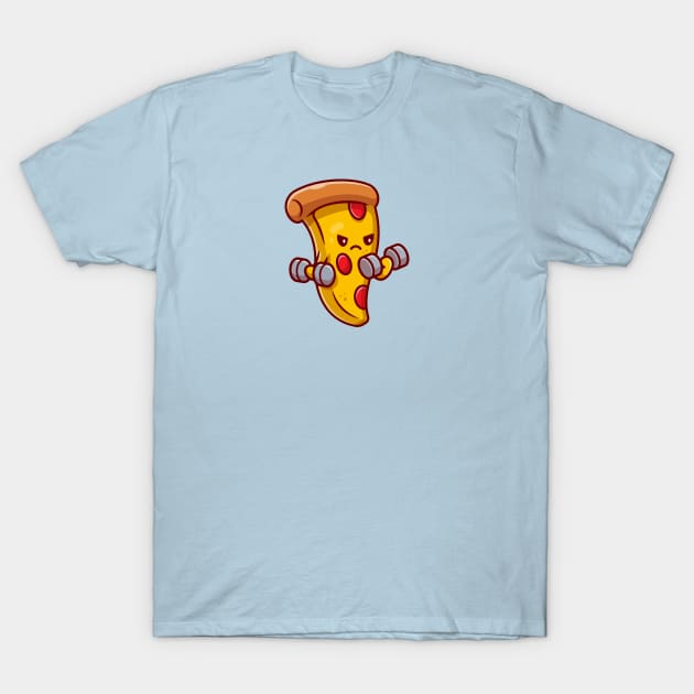 Cute Pizza Lifting Dumbbell Cartoon T-Shirt by Catalyst Labs